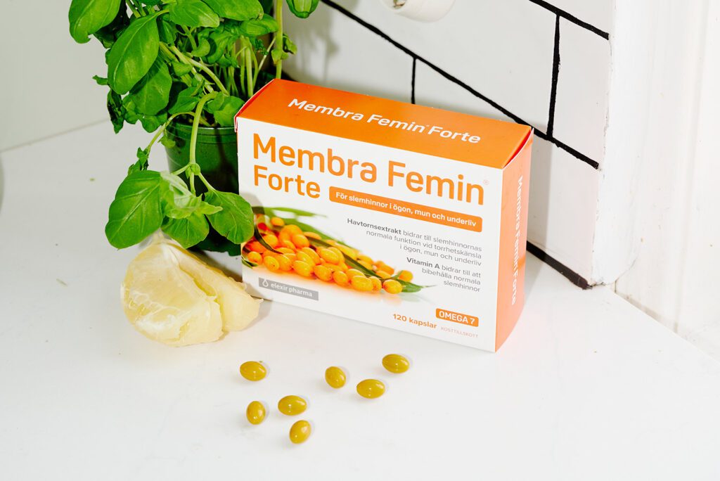Membra Femin En produkt utvecklad för torra slemhinnor som exempelvis i ögon, mun och underliv.
